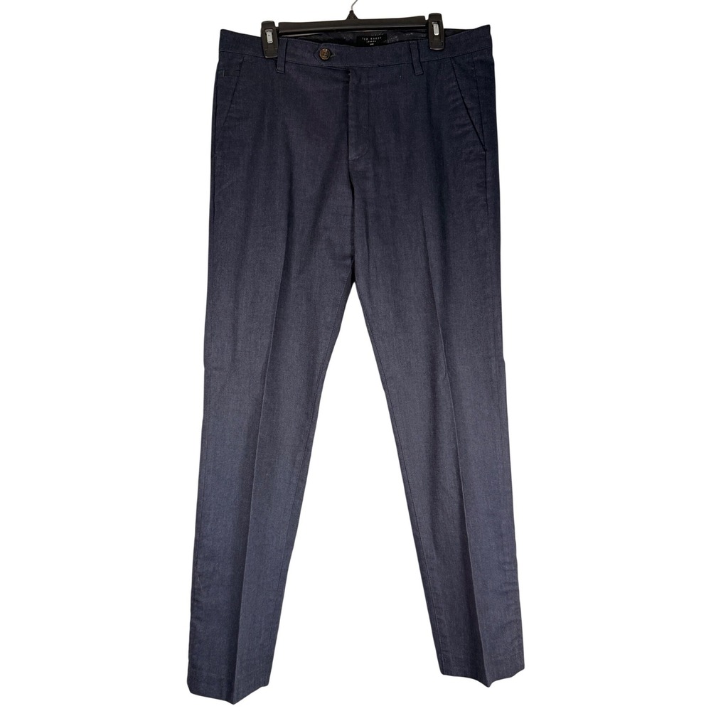 Ted Baker LOOMY Classic Fit Navy Blue Textured Trousers Mens 34R Pants